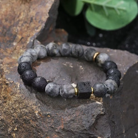 Pulsera de Cuentas de Obsidiana y Piedra de Lava Hecha a Mano para Hombre Pulsera de Amuletos de Piedra Natural Minimalista Joyería de Moda