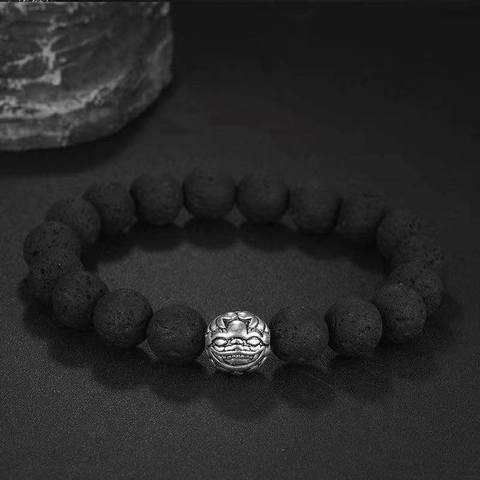 Bracciale da Uomo in Pietra Lavica Vulcanica Vintage Con Perla Pixiu in Lega di Zinco Portafortuna Bracciale Minimalista Gioielli