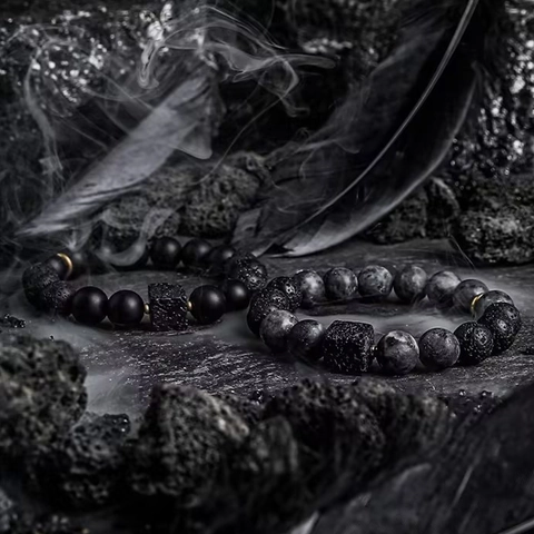 Pulsera de Cuentas de Obsidiana y Piedra de Lava Hecha a Mano para Hombre Pulsera de Amuletos de Piedra Natural Minimalista Joyería de Moda