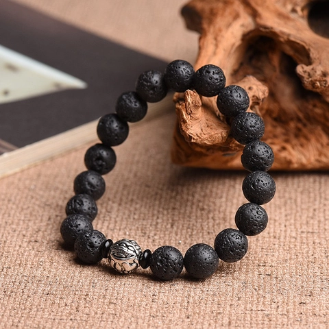 Bracciale da Uomo in Pietra Lavica Vulcanica Vintage Con Perla Pixiu in Lega di Zinco Portafortuna Bracciale Minimalista Gioielli