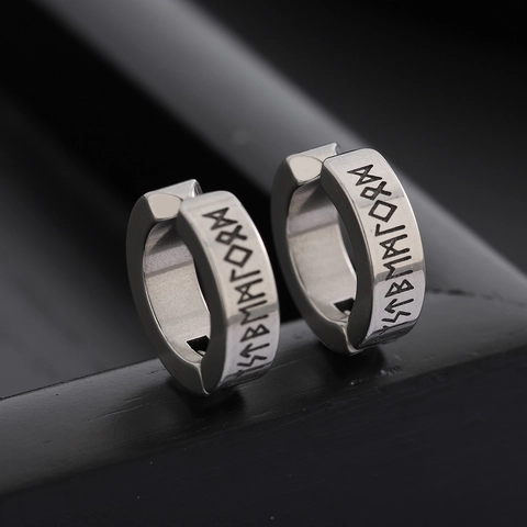Herren Nordische Rune Ohrclip Titanstahl Punk Stil Ohne Ohrloch Silber Kreolen Street Niche Accessoire Schmuck