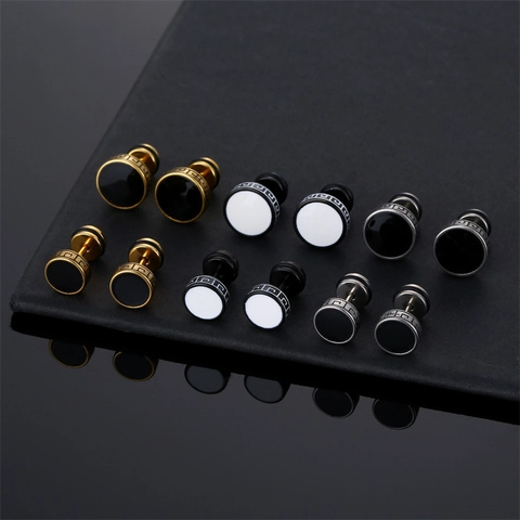 Mode Kupfer Mäander Muster Hantel Ohrstecker Für Herren Damen Edelstahl Stift Griechischer Schlüssel Barbell Ohrringe Schmuck
