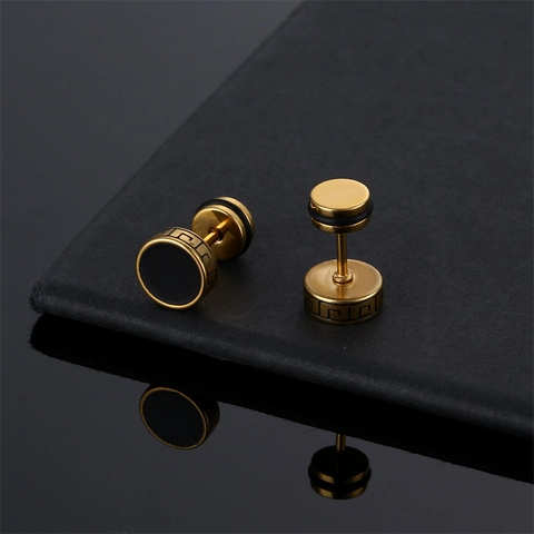 Mode Kupfer Mäander Muster Hantel Ohrstecker Für Herren Damen Edelstahl Stift Griechischer Schlüssel Barbell Ohrringe Schmuck