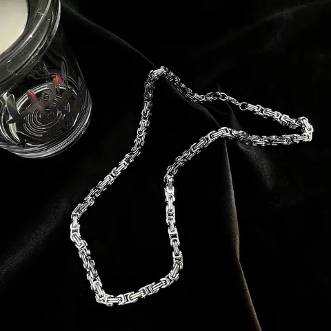 Men Titanium Steel Byzantine Chain Necklace Personalized Punk Hip Hop Silver Heavy Metal Imperial Byzantine Unisex Jewelry