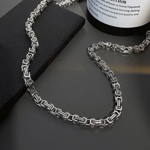 Men Titanium Steel Byzantine Chain Necklace Personalized Punk Hip Hop Silver Heavy Metal Imperial Byzantine Unisex Jewelry