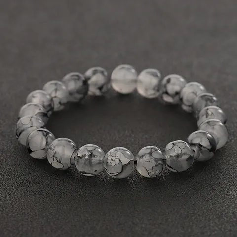 New Chinese Style Ink Gray Beaded Bracelet For Men Women Minimalist Marble Pattern Elastic Fashion Jewelry Gift