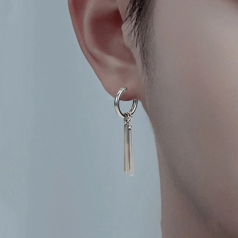 Minimalist Titanium Steel Double Stick Dangle Earrings For Men Women Geometric Rectangular Bar Hoop Earrings Clip-on Jewelry