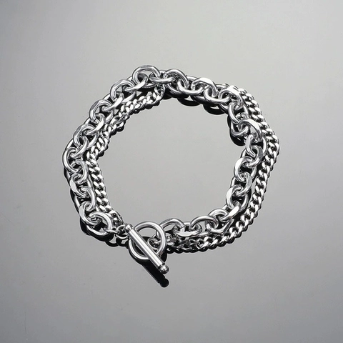 Titanium Steel Double Layer Bracelet For Men Women Minimalist Silver Color OT Toggle Clasp Punk Style Unisex Wrist Jewelry