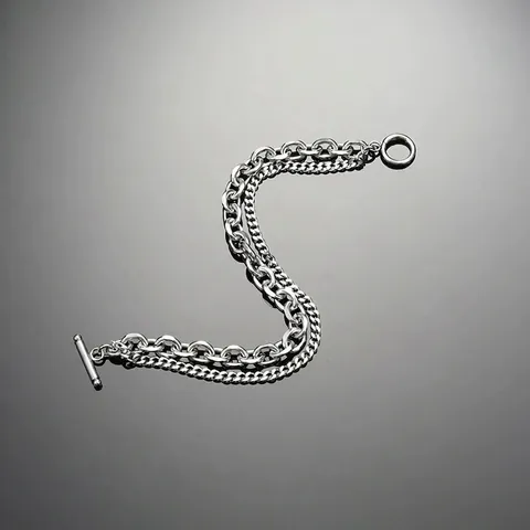 Titanium Steel Double Layer Bracelet For Men Women Minimalist Silver Color OT Toggle Clasp Punk Style Unisex Wrist Jewelry