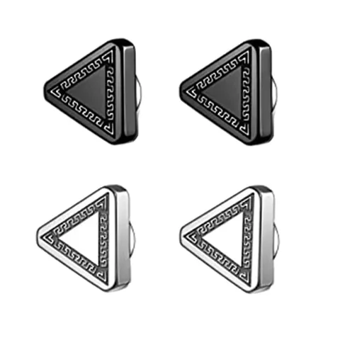 Stainless Steel Triangle Clip On Earrings Geometric Meander Pattern Non Piercing Jewelry Men Women Unisex