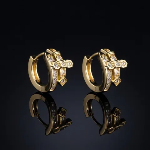 European American Geometric Square Rhinestone Huggie Earrings For Men Women Electroplated Copper Minimalist Punk Hip Hop Jewelry Gift