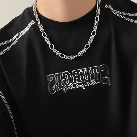 Punk Hip Hop Stainless Steel Handmade Chain Necklace Men Women Silver Color Chunky Gothic Streetwear Jewelry Accessory