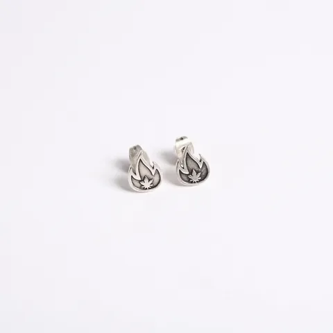 Vintage Titaniumstalen Koperen Vlam Oorknopjes Voor Mannen Vrouwen Hip Hop Blad Patroon Punk Streetwear Sieraden Antiek Zilver