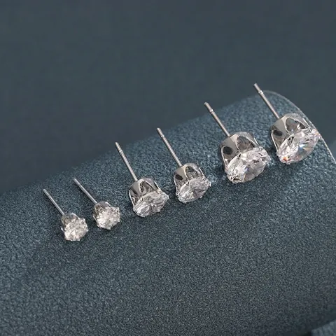 Klassische Sechs Krallen Strass Ohrstecker Für Damen Herren Unisex Einfache Runde Kupfer Galvanisierte Geometrische Ohrringe Schmuck