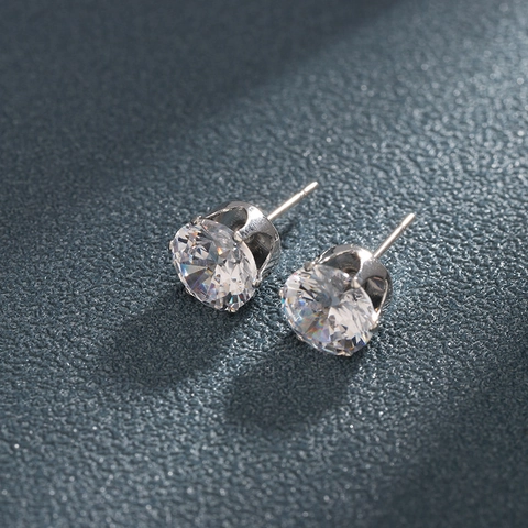 Klassische Sechs Krallen Strass Ohrstecker Für Damen Herren Unisex Einfache Runde Kupfer Galvanisierte Geometrische Ohrringe Schmuck