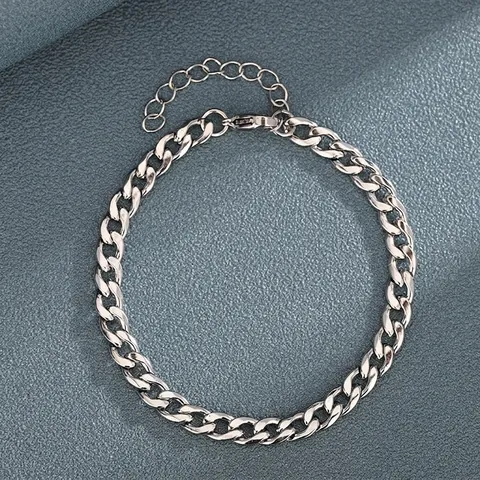 Pulsera de Cadena de Eslabones de Acero de Titanio para Hombre Mujer Minimalista Plateado Pulsera Ajustable Joyería
