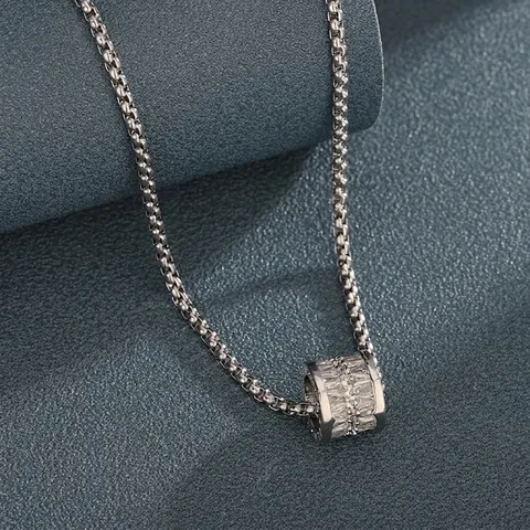 Collar de Colgante Cilíndrico de Acero Inoxidable con Strass Minimalista para Unisex Plateado Diseño de Cintura Joyería