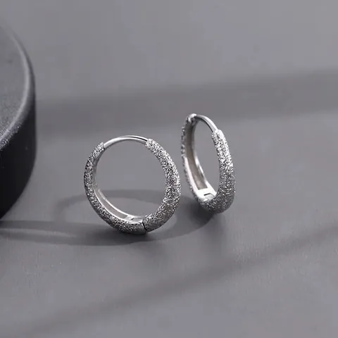 Minimalist Copper Frosted Starry Hoop Earrings For Men Women Hip Hop Style Geometric Silver Color Round Ear Piercing Jewelry