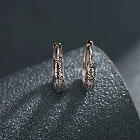 Minimalist Copper Frosted Starry Hoop Earrings For Men Women Hip Hop Style Geometric Silver Color Round Ear Piercing Jewelry