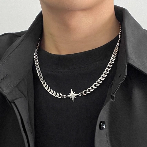 Collana con Ciondolo a Stella a Otto Punte in Acciaio al Titanio Catena Cubana Minimalista Hip Hop Punk Gioielli Unisex