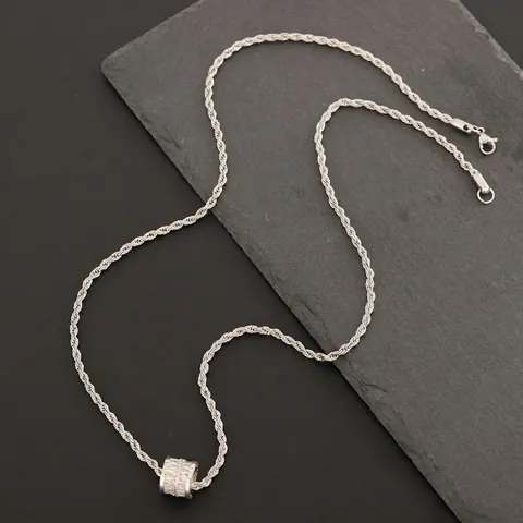Collier Pendentif Cylindre en Acier Titane pour Hommes Femmes Strass Baril Charme Chaîne de Corde Bijoux de Mode