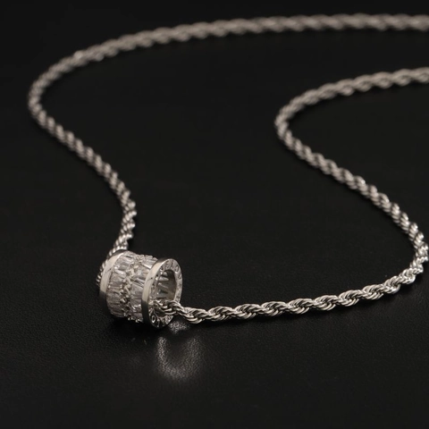 Collier Pendentif Cylindre en Acier Titane pour Hommes Femmes Strass Baril Charme Chaîne de Corde Bijoux de Mode