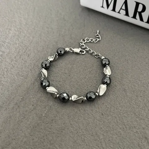 Hip-Hop Titanstahl Hämatit Perlen Armband Für Herren Damen Unregelmäßige Metallperlen Industrieller Minimalistischer Schmuck Geschenk