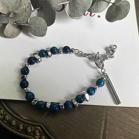 Bracciale Fashion Unisex con Perline in Pietra Naturale Blu Perline in Metallo Geometriche Irregolari Galvanizzato Gioielli