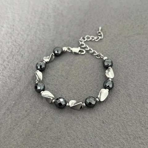 Hip-Hop Titanstahl Hämatit Perlen Armband Für Herren Damen Unregelmäßige Metallperlen Industrieller Minimalistischer Schmuck Geschenk