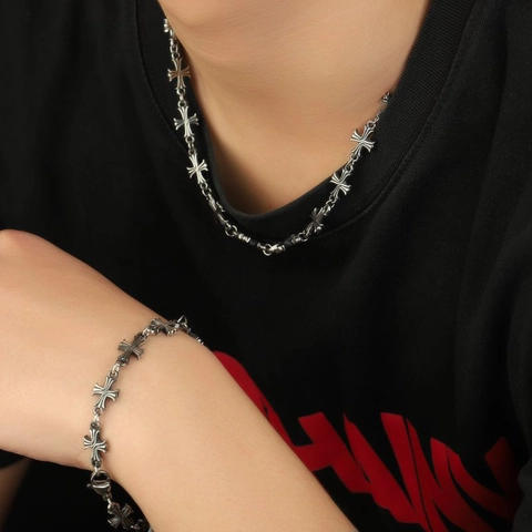 Vintage Legierung Kreuz Halskette Hip Hop Punk Gothic Titan Stahl Schmuck Für Herren Damen Street Fashion Silber Ton