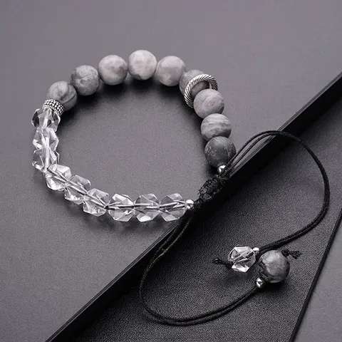 Steen Strass Armband Voor Heren Dames Trendy Verstelbaar Handgemaakt Minimalistisch Niche Grijze Marmeren Kralen Sieraden