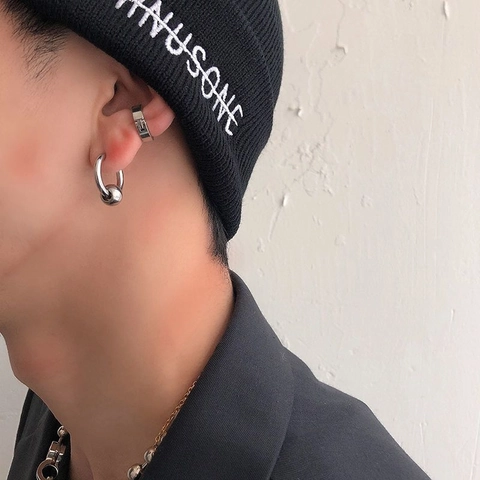 Minimalist Stainless Steel Silver Plated Round Bead Hoop Earrings For Men Women Unisex Hip Hop Street Jewelry