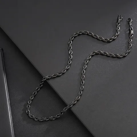 Minimalistisch Titaniumstaal Gedraaide Touwketting Halsketting Zwart Verguld Hip Hop Sieraden Voor Heren Dames Veelzijdig Accessoire