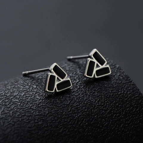 Orecchini a Bottone a Triangolo Geometrico Hip Hop per Uomo Donna Perno in Argento Sterling 925 Rame Goccia d'Olio Gioielli Minimalisti