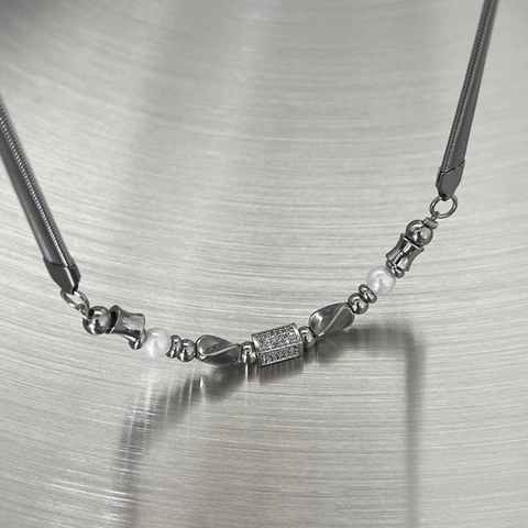 Collier Minimaliste en Alliage Avec Perle Artificielle Strass Chaîne Serpent Hip Hop Unisexe Perles Ras du Cou Bijoux