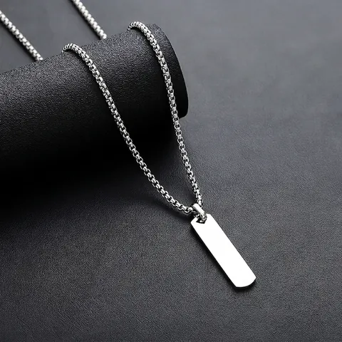 Minimalistische Titaniumstaal Geometrische Rechthoekige Hanger Ketting Voor Mannen Vrouwen Zilveren Kleur Gepolijste Venetiaanse Ketting