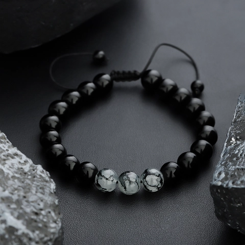 Natural Obsidian Tiger Eye Stone Braided Bracelet For Men Women Handmade Adjustable Cord Beaded Wristband Minimalist Jewelry