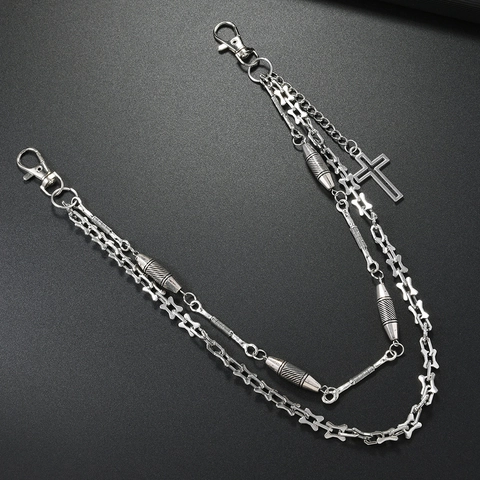 Punk Hip Hop Multilayer Metal Trousers Chain Alloy Iron Silver Cross Pendant Waist Chain Street Fashion Accessory Unisex