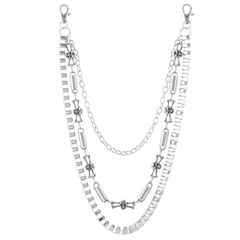 Chaîne de Taille en Métal Multicouche Punk Hip Hop pour Femmes Hommes Pendentif Crâne Chaîne de Pantalon Jean Argent Bijoux Gothiques