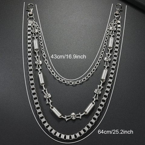 Chaîne de Taille en Métal Multicouche Punk Hip Hop pour Femmes Hommes Pendentif Crâne Chaîne de Pantalon Jean Argent Bijoux Gothiques