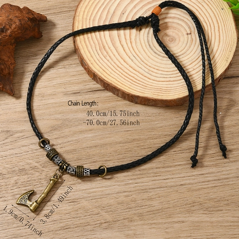 Collana Retrò in Pelle Artificiale Intrecciata Con Pendente a Ascia in Lega di Zinco per Uomo Donna Stile Hip Hop Viking Catena da Maglione