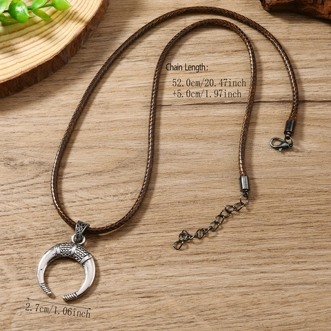 Vintage Stammes Sichelmond Anhänger Halskette Für Herren Damen Ethno Boho Geflochtene Wachs Rindsleder Kordel Schmuck Zubehör