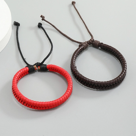 Men Hand-Woven PU Leather Bracelet Vintage Braided Minimalist Adjustable Cord Wristband Fashion Accessories Jewelry Gift