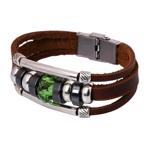 Vintage Punk Mehrlagiges Obernarbiges Rindsleder Armband Für Herren Damen Handgefertigte Legierung Perlen Geometrische Anhänger Armreif