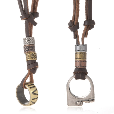 Vintage Punk Runderleer Hanger Halsketting Voor Heren Dames Verstelbare Legering Aansteker Ronde Ring Romeinse Cijfers Ketting