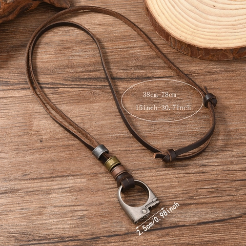 Vintage Punk Runderleer Hanger Halsketting Voor Heren Dames Verstelbare Legering Aansteker Ronde Ring Romeinse Cijfers Ketting
