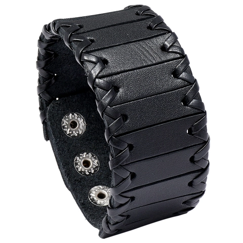 Vintage Handgewebtes Rindsleder Armband Für Damen Herren Punk Rock Mehrlagig Verstellbarer Druckknopf Wickelarmreif Schmuck