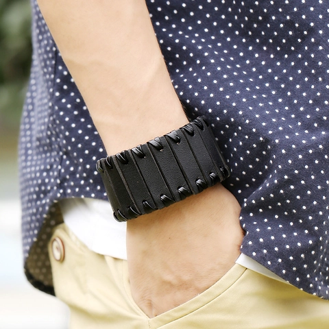 Vintage Handgewebtes Rindsleder Armband Für Damen Herren Punk Rock Mehrlagig Verstellbarer Druckknopf Wickelarmreif Schmuck