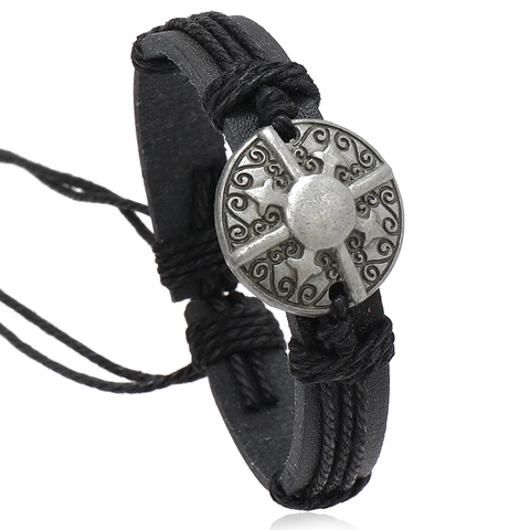 Handgefertigtes Gewebtes Lederarmband Für Herren Retro Punk Stil Verstellbares PU Hanfseil Legierung Anhänger Ethno Schmuck