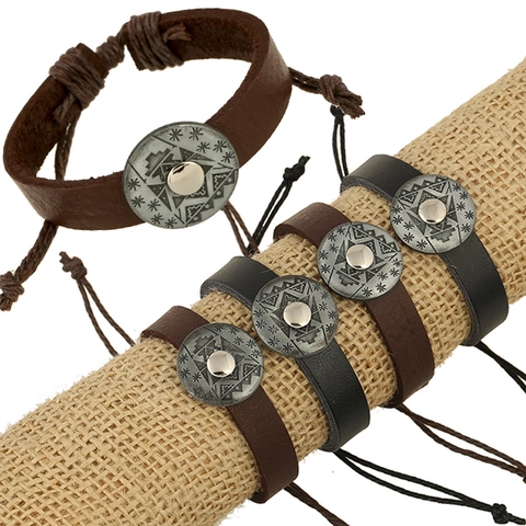 Retro Rindsleder Gewebtes Armband Mit Legierung Tierkreis Anhänger Verstellbar Punk Stil Ethno Armband Für Damen Herren Schmuck